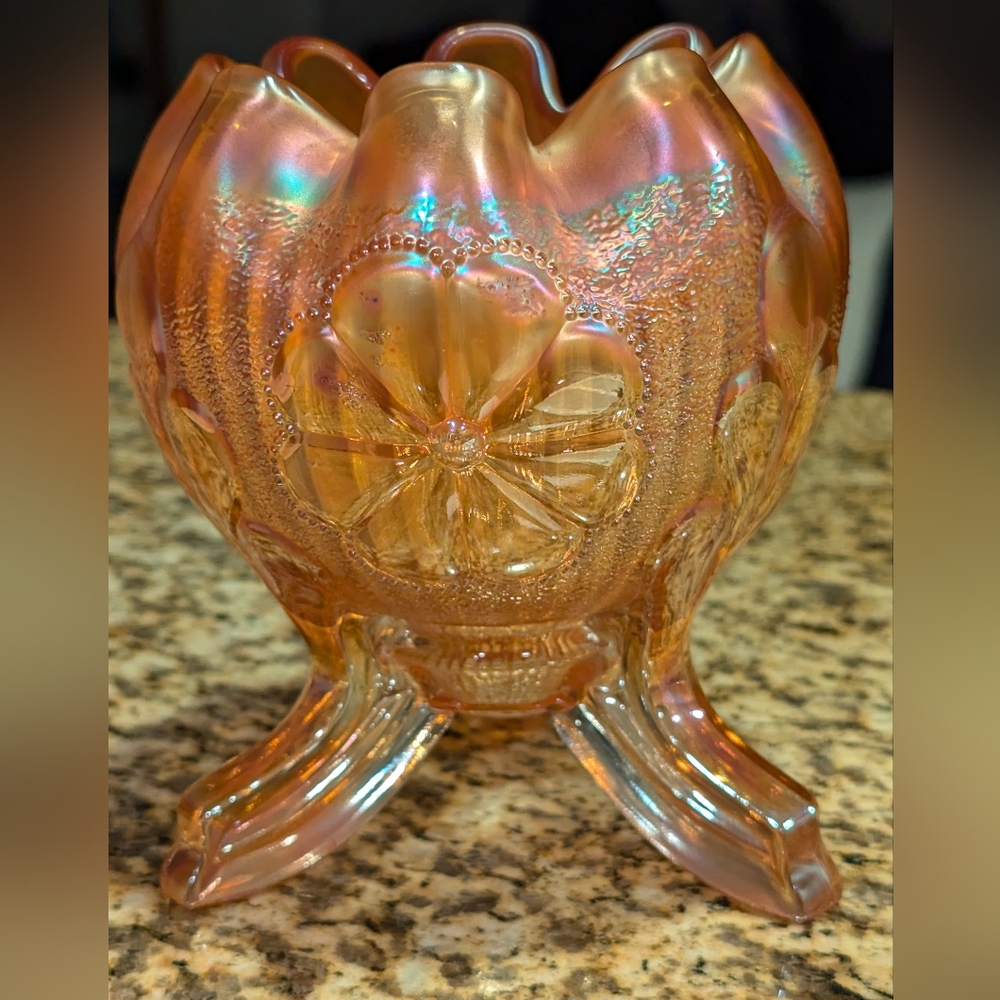 Vintage Northwood Daisy Plume Footed Marigold Vase/Rose 🌹 Bowl/ Iridescent
